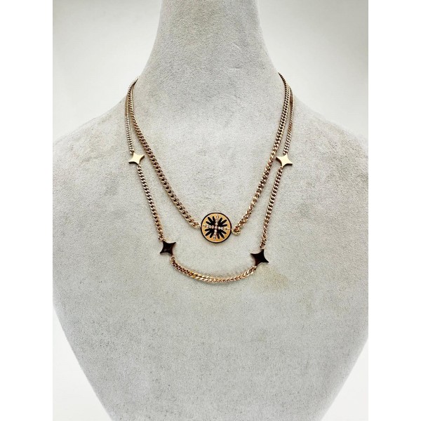 Bronz İkili Zincirli Yıldız Desenli Kolye